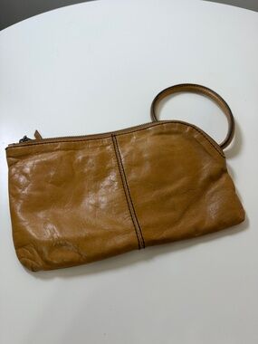 HOBO Tan Leather Wristlet Clutch with Center Stitch Detail